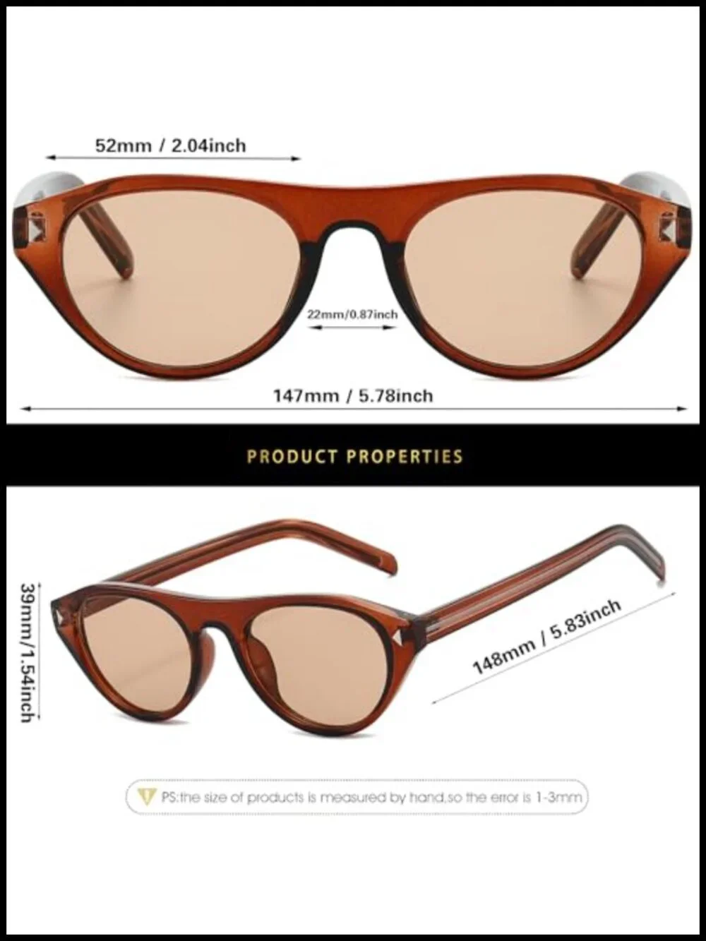 Retro Oval Cateye Sunglasses UV400 Protection Narrow Sun Glasses